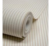 Grandeco Pinstripe Nursery Textured Wallpaper 10m x 53cm Natural Beige, Brown