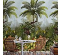 Grandeco Raffia Effect Green Jungle Leaves 3 Lane Repeatable Wallpaper Mural 1.59 X 2.8M