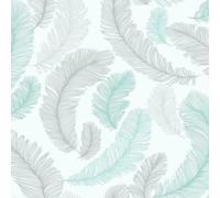 Grandeco Reflect Blue Feather Wallpaper Glitter Sparkle Textured Paste The Wall