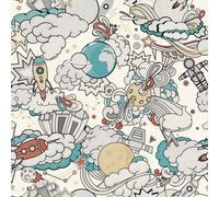 Grandeco Retro Comic Space Rocket Nursery Textured Wallpaper, Blue