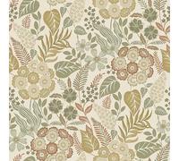 Grandeco Retro Mid Century Floral Textured Wallpaper, Green Orange, Green
