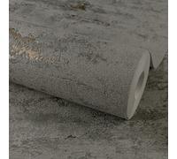 Grandeco Rocca Distressed Textured Concrete Striped Charcoal Grey And Copper Metallic Wallpaper