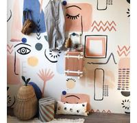 Grandeco Roomblush Fantasy Faces Eco 4 Lane Repeatable Wallpaper Mural 200 X 285Cm, Pink Blue