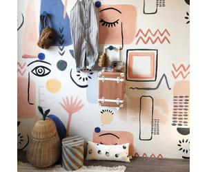 Grandeco Roomblush Fantasy Faces Eco 4 Lane Repeatable Wallpaper Mural 200 X 285Cm, Pink Blue