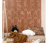 Grandeco Roomblush Nursery Bunnies 4 Lane Repeatable Wallpaper Mural 200 X 285Cm, Terracotta Brown