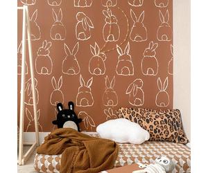 Grandeco Roomblush Nursery Bunnies 4 Lane Repeatable Wallpaper Mural 200 X 285Cm, Terracotta Brown