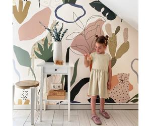 Grandeco Roomblush Nursery Safari Jungle Kids Eco 4 Lane Repeatable Wallpaper Mural 200 X 285Cm, Green Taupe Multi