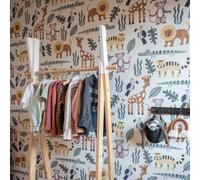 Grandeco Roomblush Nursery Zoo 4 Lane Repeatable Wallpaper Mural 200 X 285Cm, Multi - Beige