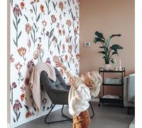 Grandeco Roomblush Ray Of Flowers Eco 4 Lane Repeatable Wallpaper Mural 200 X 285Cm, Soft Pink
