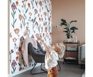 Grandeco Roomblush Ray Of Flowers Eco 4 Lane Repeatable Wallpaper Mural 200 X 285Cm, Soft Pink