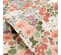 Grandeco Rust & Blue Flower Garden Natural Smooth Wallpaper