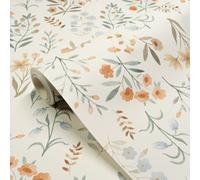 Grandeco Floral Sprig Wildflower Inspired Flowers Botanical Wallpaper in Soft Colours Perfect for Nurseries Bedrooms Feature Walls Dining Areas Rust (209001)