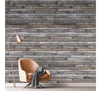 Grandeco Rustic Weathered Horizontal Wood Wall Cladding 3 Lane Repeatable Textured Mural, 2.8 X 1.59M, Neutral Grey
