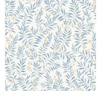 Grandeco Sage Trail Foliage And Flowers Textured Wallpaper, China Blue, Green