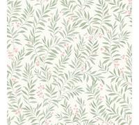 Grandeco Sage Trail Foliage and Flowers Textured Wallpaper, Green