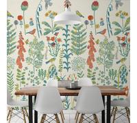 Grandeco Spring Meadow Flower Painted Sprig 3 Panel Repeatable Wallpaper Mural, 1.59 X 2.8M, Neutral