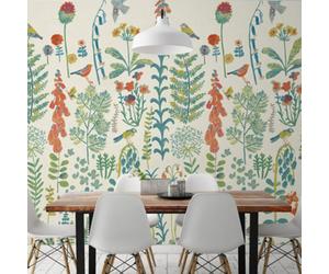 Grandeco Spring Meadow Flower Painted Sprig 3 Panel Repeatable Wallpaper Mural, 1.59 X 2.8M, Neutral