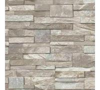 Grandeco Stone Choc Brown Brick Slate 3D Effect Realistic Vinyl Wallpaper A17204
