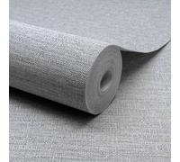 Grandeco Telma Slubbed Fabric Hessian Textured Luxury Wallpaper Light Grey, Grey
