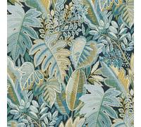Grandeco Tribal Leaf Foliage Textured Wallpaper, Aqua Blue & Green, Green