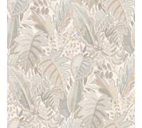 Grandeco Tribal Leaf Retro Jungle Foliage Textured Wallpaper, Neutral Beige