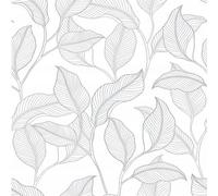Grandeco Tropical Leaves Exotic Leaf Trail Feature Wallpaper Textured Non Woven Beige Grey A74901