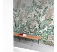 Grandeco Tropical Palm Watercolour 3 Panel Repeatable Mural 1.59 X 2.8M, Green Beige