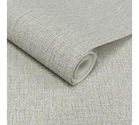 Grandeco Twill Plain Fabric Textured Wallpaper 10m x 53cm Grey, Grey
