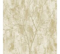 Grandeco Venetian Tree Textured Distressed Concrete Stone Wallpaper, Gold, Gold