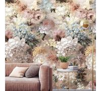 Grandeco Verdi Painted Flowers 3 Lane Repeatable Textured Mural, 1.59 X 2.8M, Soft Pink
