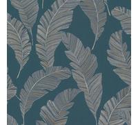 Grandeco Vertical Art Tempo Feather Blue Wallpaper A62203 - Blown Vinyl Leaf