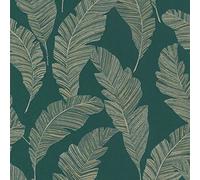 Grandeco Vertical Art Tempo Feather Green Wallpaper A62202 - Blown Vinyl Leaf