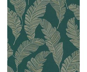 Grandeco Vertical Art Tempo Feather Green Wallpaper A62202 - Blown Vinyl Leaf