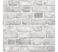 Grandeco Vintage Brick Wall Textured Wallpaper, Grey