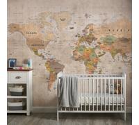 Grandeco Vintage World Map 7 Panel Textured Mural, 3.71 X 2.8M, Multi Neutral