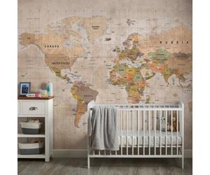 Grandeco Vintage World Map 7 Panel Textured Mural, 3.71 X 2.8M, Multi Neutral