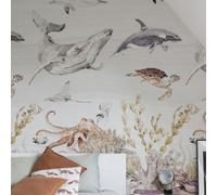 Grandeco Watercolour Sealife Coral Reef Nursery 3 Panel Repeatable Mural 1.59 X 2.8M