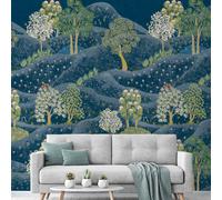 Grandeco Whimsy Landscape Scene 3 Panel Repeatable Wallpaper Mural, 1.59 X 2.8M, Navy