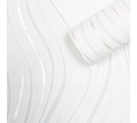 Grandeco White Grey Wave Wallpaper Luxury Metallic Shimmer, Textured Vinyl, Paste The Wall, Washable, Strippable (Full Roll)