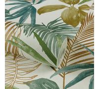 Grandeco Wild Palm Green Teal & Copper Metallic Textured Wallpaper