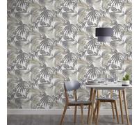 Grandeco Wild Palm Grey & Copper Metallic Smooth Wallpaper