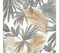 Grandeco Wild Palm Grey & Copper Metallic Smooth Wallpaper