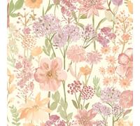 Grandeco Wildflowers Wallpaper - Modern Natural Flower Themed Wallpaper - Smooth Matte Finish - Pink/Cream