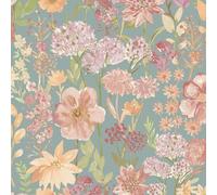 Grandeco Wildflowers Wallpaper - Natural Flower Themed Wallpaper - Modern Wallpaper for Living Room, Bedroom, Hallway - Smooth Matte Finish Wallpaper - Pink/Blue