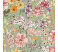 Grandeco Wildflowers Wallpaper Sage Pink A61601