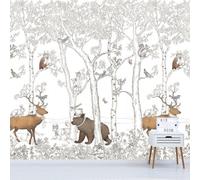 Grandeco Wonderland Forest Animals 4 Lane Repeatable Wallpaper Kids Nursery Mural, Grey 2.12 M Wide