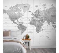 Grandeco World Map 7 Panel Textured Mural, 3.71 X 2.8M, White