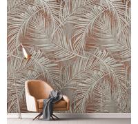 Grandeco Xl Palm Leaves 3 Lane Repeatable Textured Mural, 2.8 X 1.59M, Terracotta
