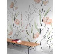 Grandeco Zinnia Floral Sketch 3 Panel Repeatable Mural 1.59 X 2.8M, Pastel