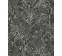 GrandecoLife Premium-Quality Vinyl Wallpapers for Bedroom, Kitchen, Dining Room with Yucca Leaves Design; Washable, Removable, Eco-Aware wallcovering Made in Belgium 53 cm x 10 m (Black/Gold)